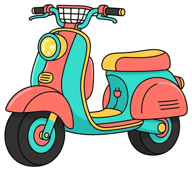 Colorful electric scooter with basket and headlight