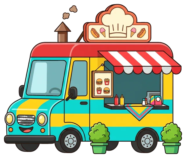 Colorful Food Truck with Burgers and Ice Cream Menu