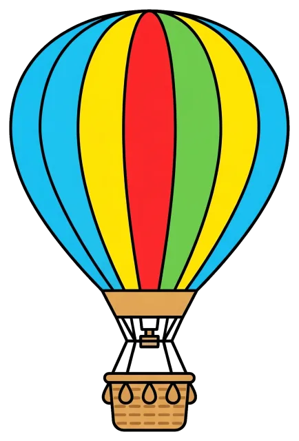 Colorful hot air balloon with basket