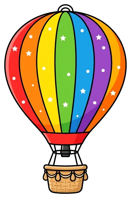 Colorful hot air balloon with star patterns