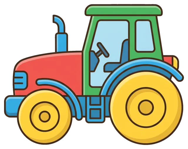 Colorful tractor cartoon with large yellow wheels