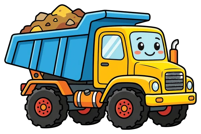 Cute cartoon dump truck carrying rocks