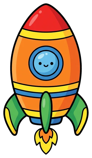 Cute colorful rocket with smiling window