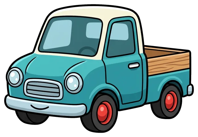 Cute mini pickup truck with wooden cargo bed
