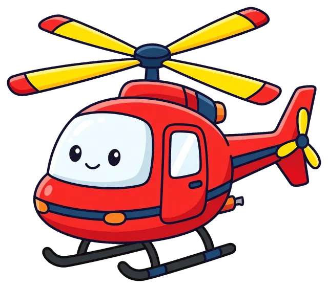Cute red helicopter cartoon with smiling face