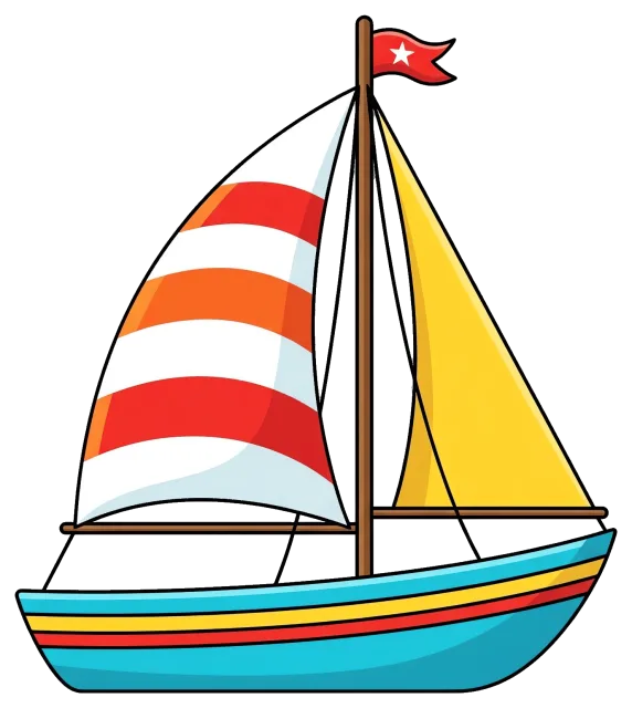 Cute Sailboat with Striped and Yellow Sails