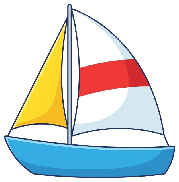 Cute sailboat with yellow and white sails centered