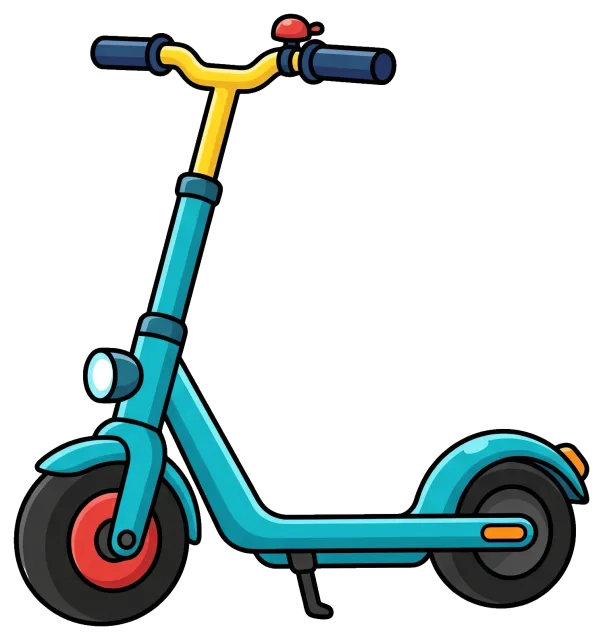 Electric scooter with blue frame and yellow handlebars