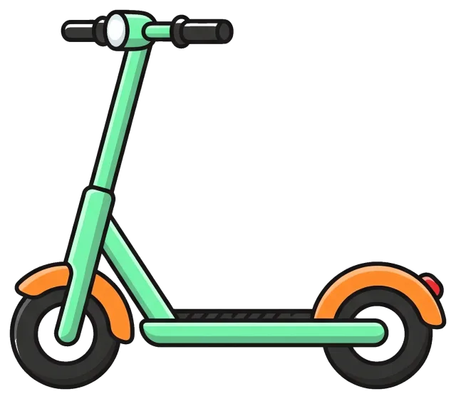Electric scooter with green frame and orange fenders