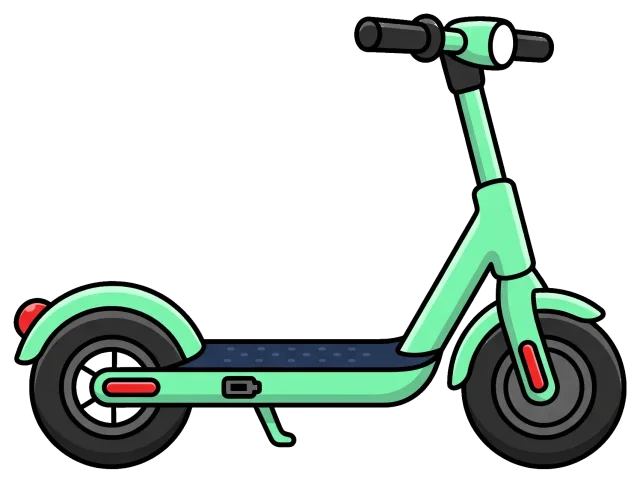 Green electric scooter with black wheels and headlight