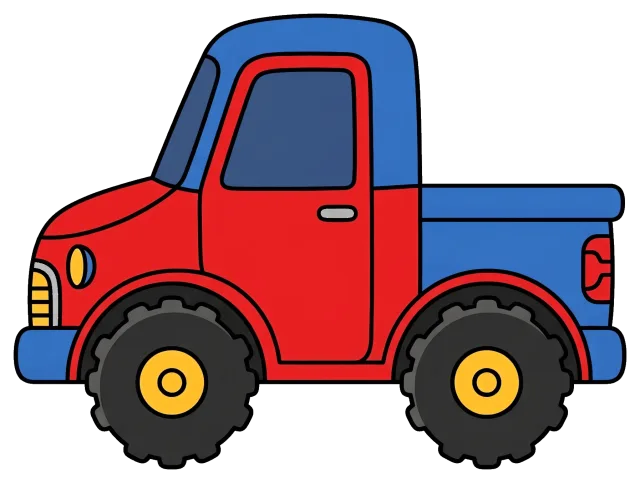 Mini pickup truck with red and blue body