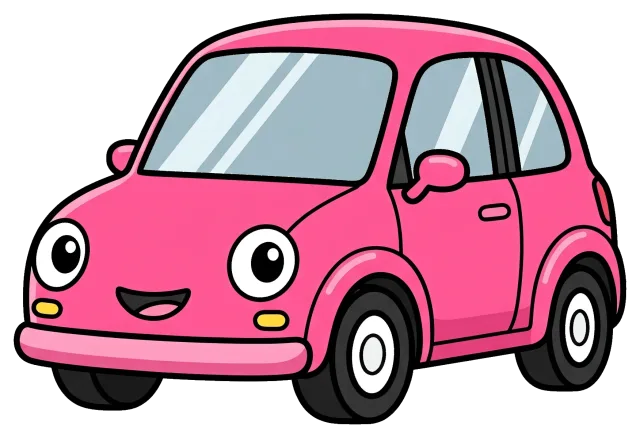 Pink car with smiling face front view