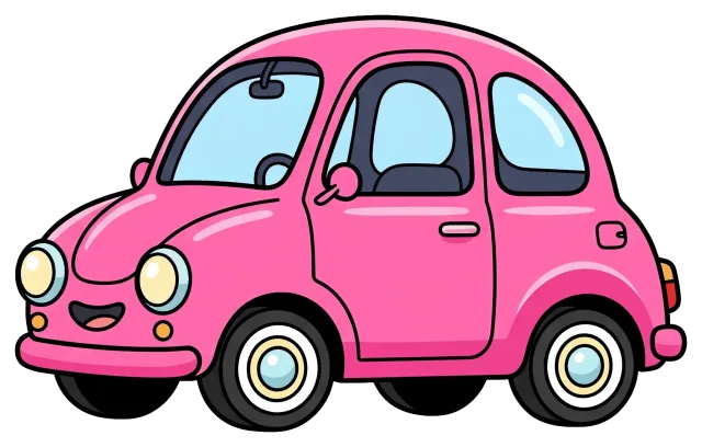 Pink cartoon car with smiling face