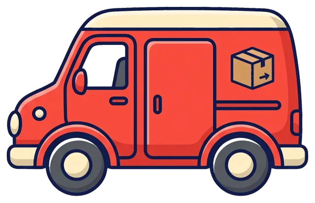 Red delivery van with package icon