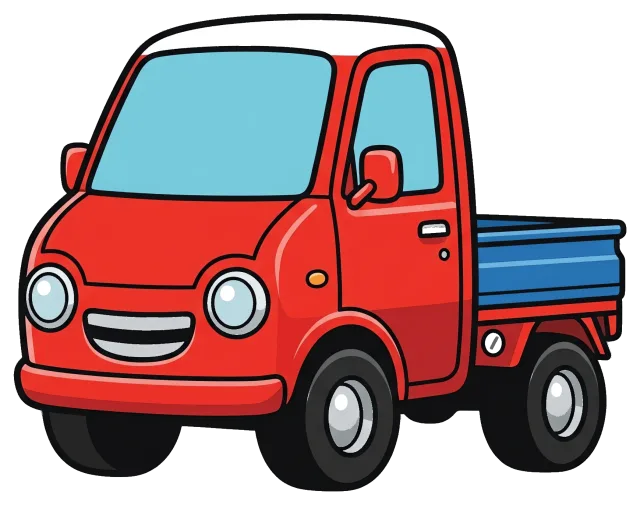 Red Mini Pickup Truck with Blue Cargo Bed