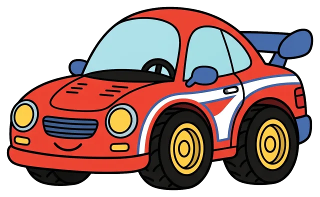 Red race car with blue and white stripes cartoon
