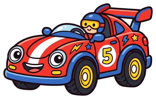 Red race car with driver and number 5