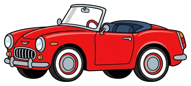 Red Retro Convertible Car with Blue Interior