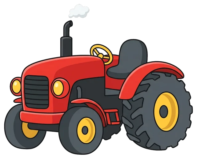 Red tractor cartoon illustration with large rear wheels