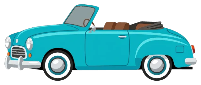 Retro convertible car in turquoise with brown interior
