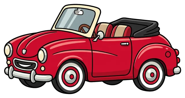 Retro red convertible car drawing with beige interior