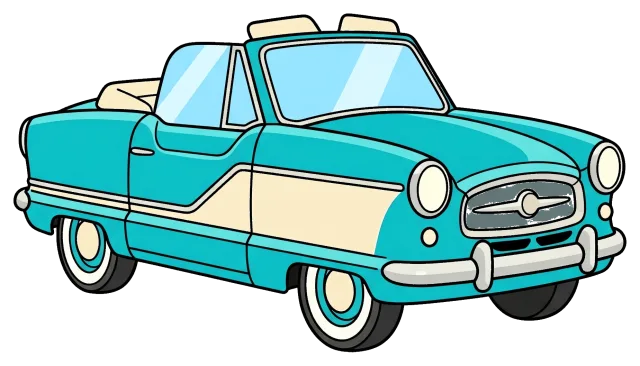 Retro turquoise and cream convertible car