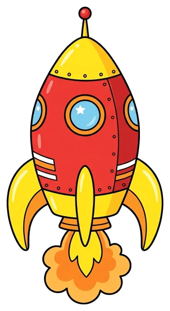 Rocket cartoon centered on grey background