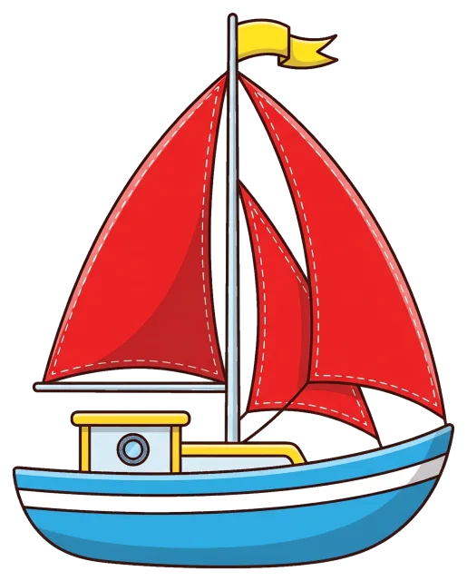 Sailboat with red sails and yellow flag