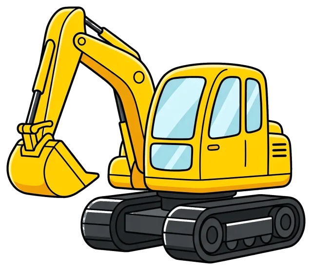 Yellow Excavator with Large Bucket and Tracks