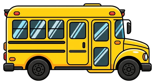 Yellow school bus side view illustration