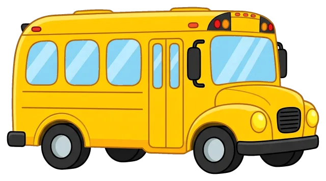Yellow school bus with side windows and front door