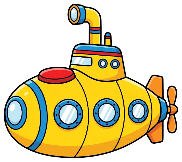 Yellow submarine with portholes and periscope