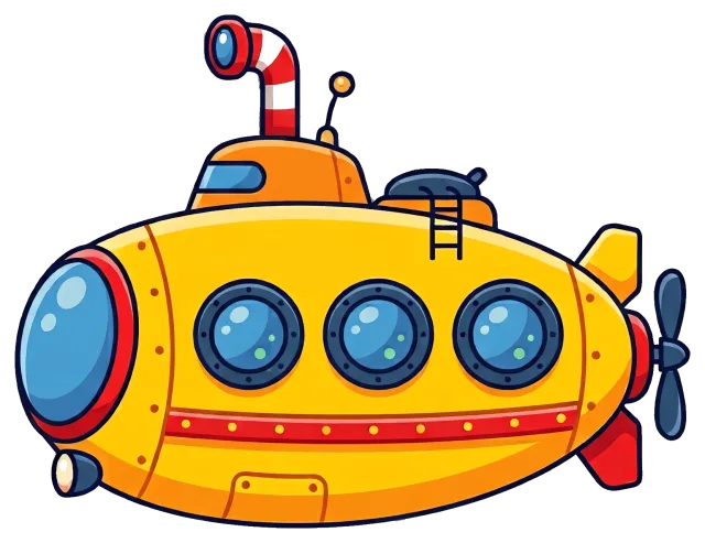 Yellow submarine with portholes and propeller