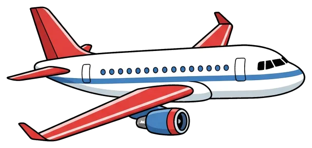 Airplane with red wings and blue stripe side view