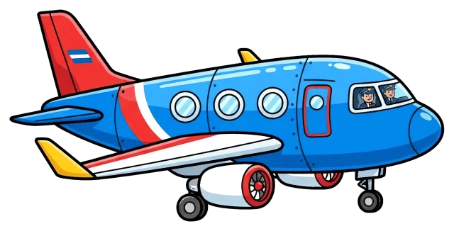 Blue Airplane with Red Tail and Pilots Inside