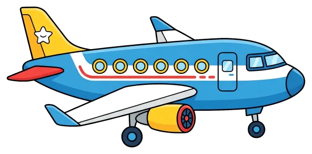 Blue and yellow passenger airplane side view