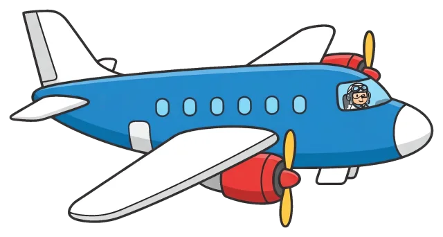 Blue cartoon airplane with pilot and propellers