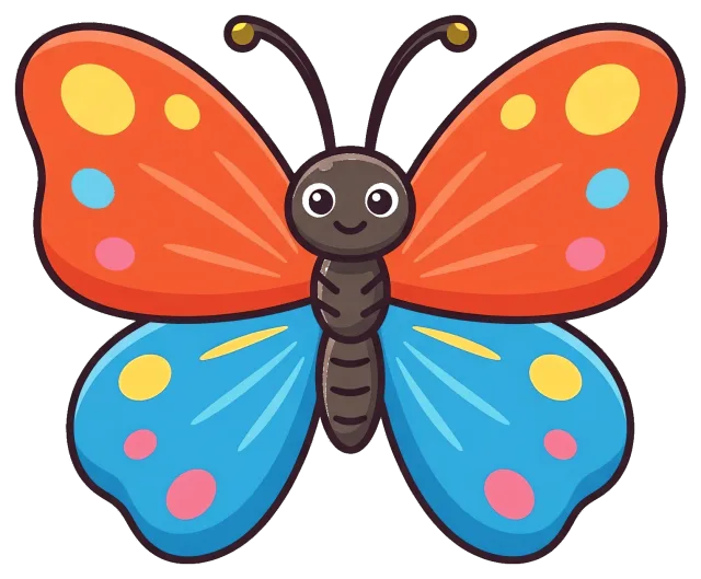 Colorful cartoon butterfly with orange and blue wings
