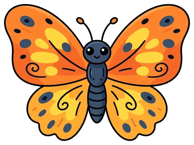 Colorful orange butterfly with black and yellow patterns