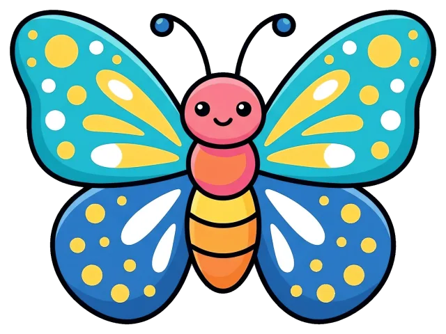 Colorful smiling butterfly with blue and yellow wings