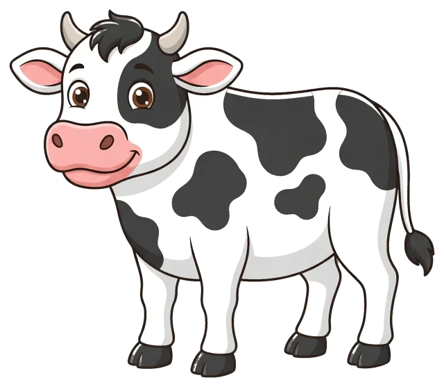 Cute black and white cow cartoon illustration