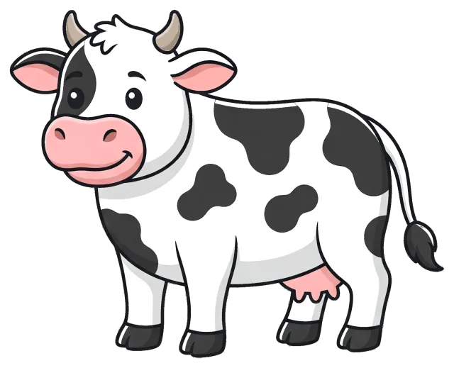 Cute black and white spotted cow with pink udder
