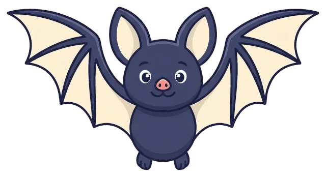Cute cartoon bat with outstretched wings