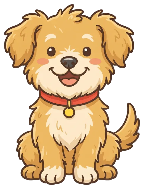 Cute happy dog with red collar sitting