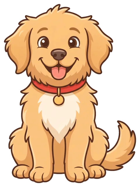 Cute happy golden retriever puppy with red collar