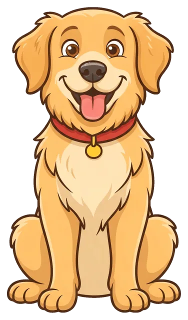 Happy golden retriever dog sitting with red collar