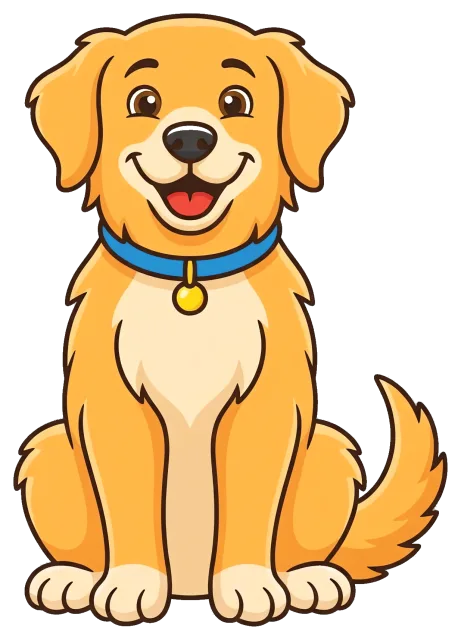 Happy golden retriever dog with blue collar sitting