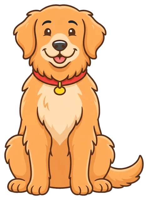 Happy Golden Retriever Dog with Red Collar Sitting