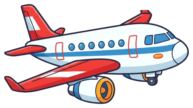 Red and White Passenger Airplane with Blue Stripe