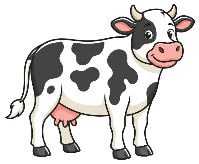 Smiling black and white dairy cow with udder